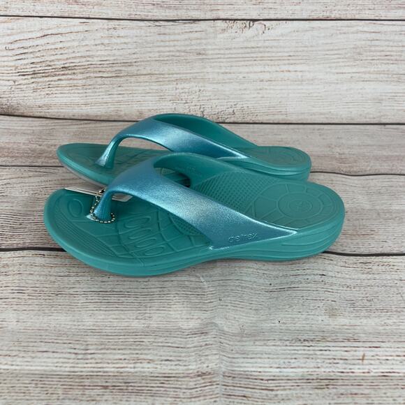 Aetrex Lynco Flips Women's Sz 5 Flip FLops Sandals Aqua Shimmer - Picture 6 of 10